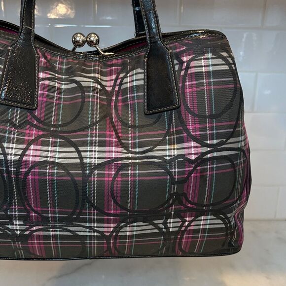 Coach Bag Purse Handbag Signature Tartan Plaid Kisslock Satchel Shoulder - Picture 6 of 16